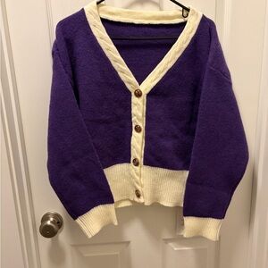 Chic Purple and Cream Cardigan Sweater